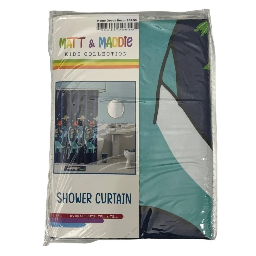 Matt & Maddie Dinosaur Fabric Shower Curtain 70 X 72 In Dark Blue Multicolor